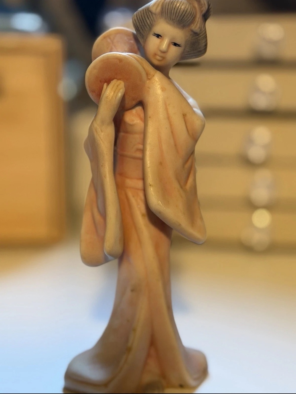Porcelain Geisha Figurine in Soft Peach